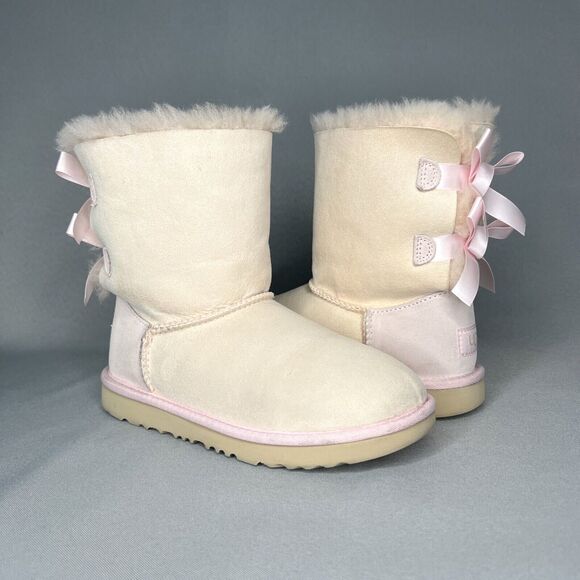 Girls UGG Boots Bailey Bow Baby Pink Suede Wool Coquette Rare Collectors Sz 3 - Picture 4 of 16